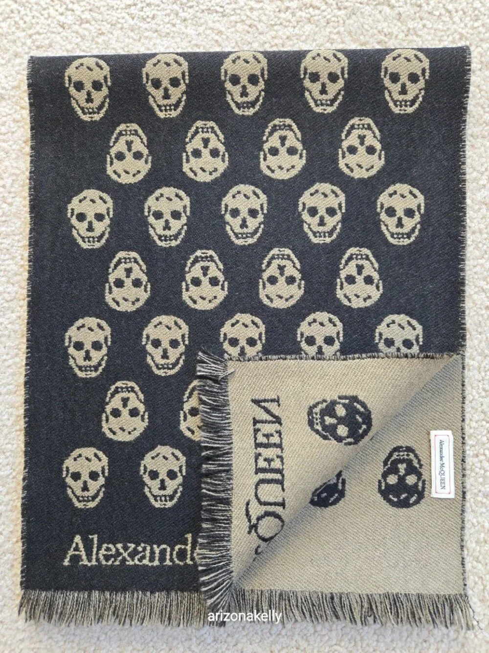 McQueen Wool Skull Scarf Jacquard Black & Tan